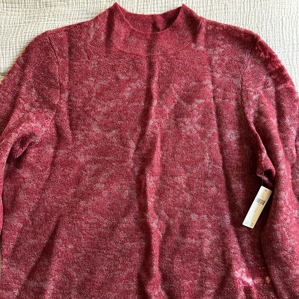 Anthropologie Sheer Crimson Long Sleeve Sweater w Mini Bell Sleeve